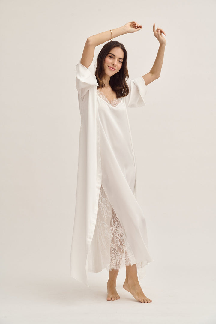 Washable Silk Bridal Kimono & Dress Set – Luxury Wedding Robe Gif