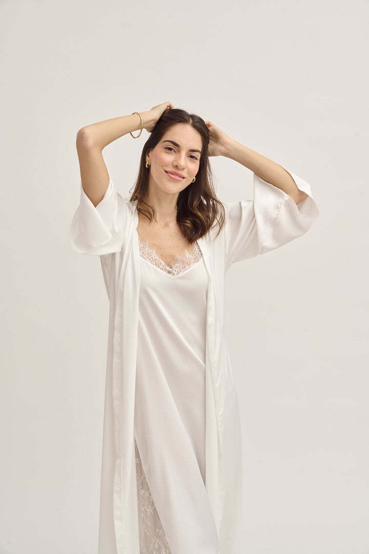 Washable Silk Bridal Kimono & Dress Set – Luxury Wedding Robe Gif