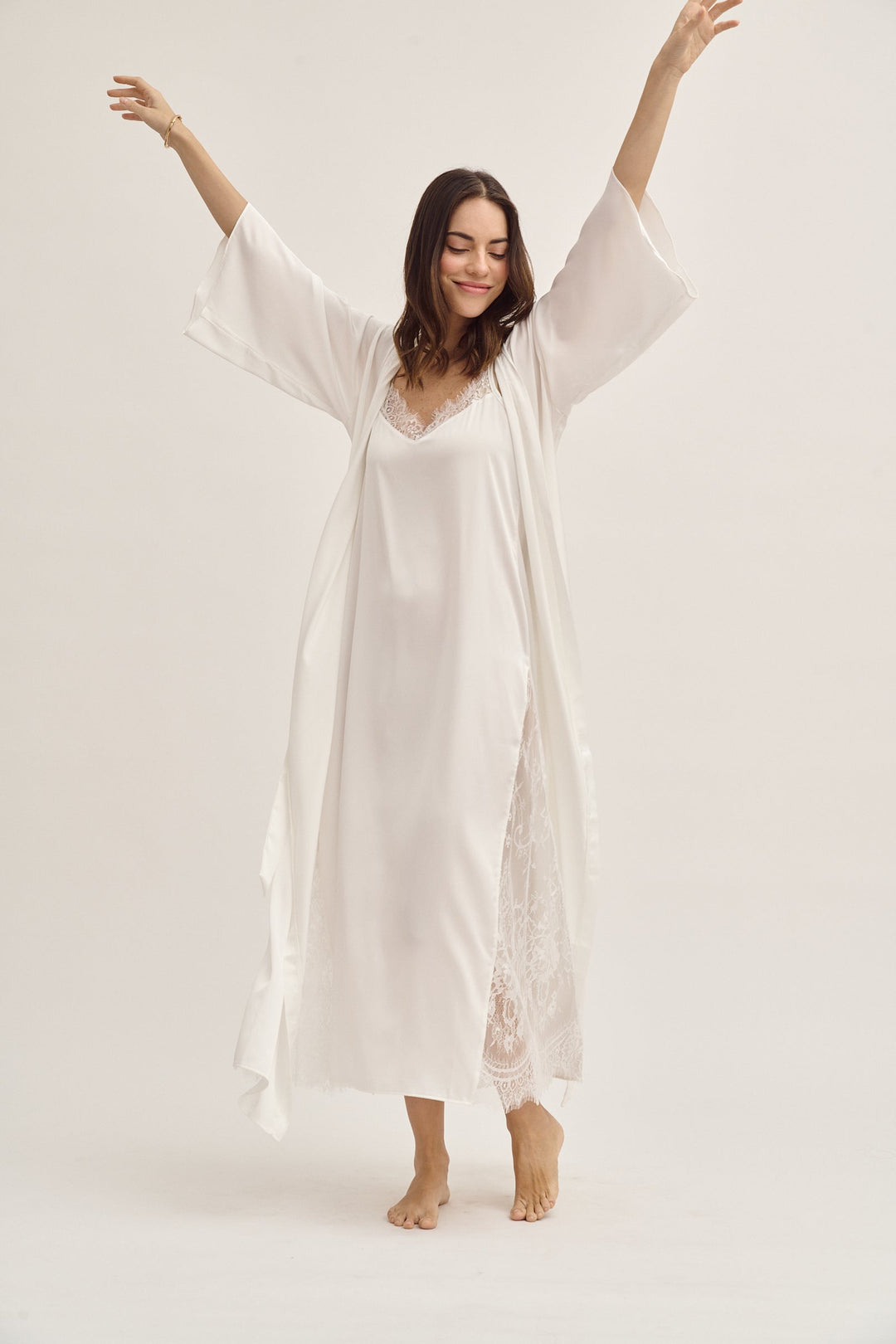 Washable Silk Bridal Kimono & Dress Set – Luxury Wedding Robe Gif