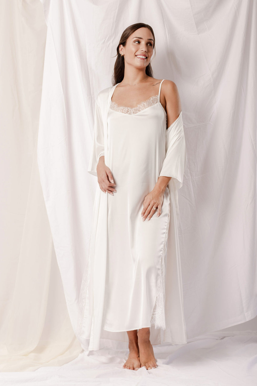 Washable Silk Bridal Kimono & Dress Set – Luxury Wedding Robe Gif