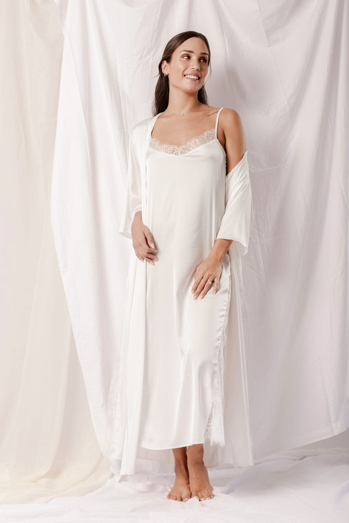 Washable Silk Bridal Kimono & Dress Set – Luxury Wedding Robe Gif