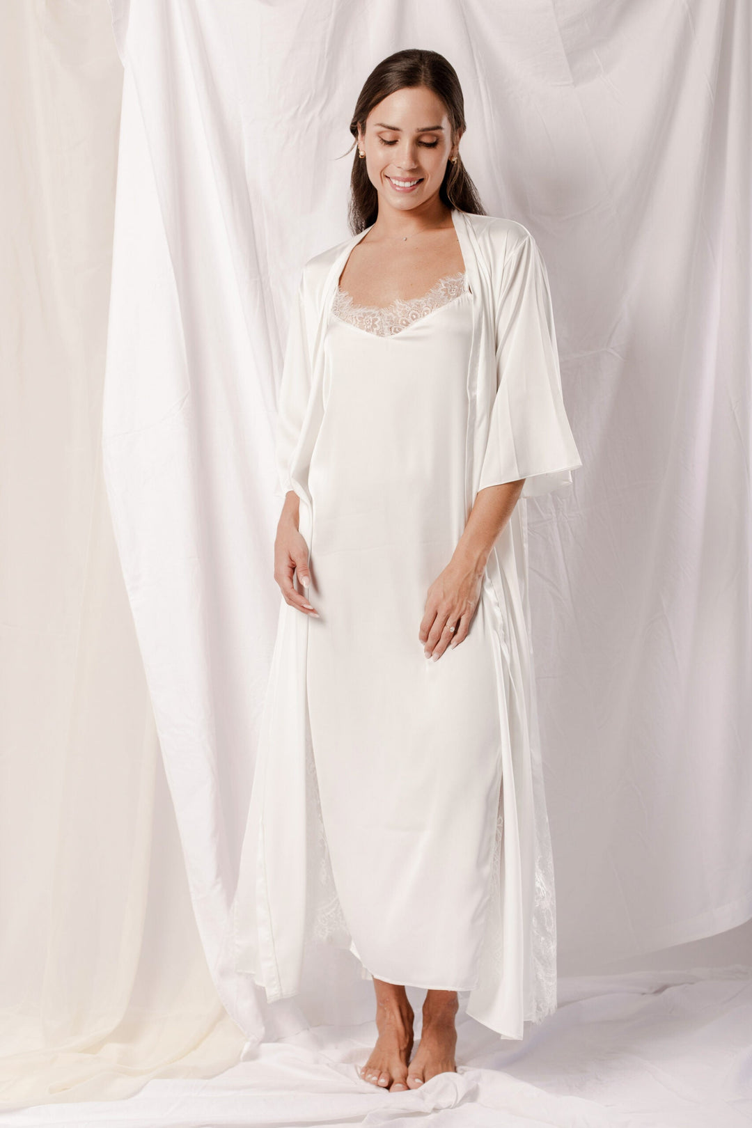 Washable Silk Bridal Kimono & Dress Set – Luxury Wedding Robe Gif