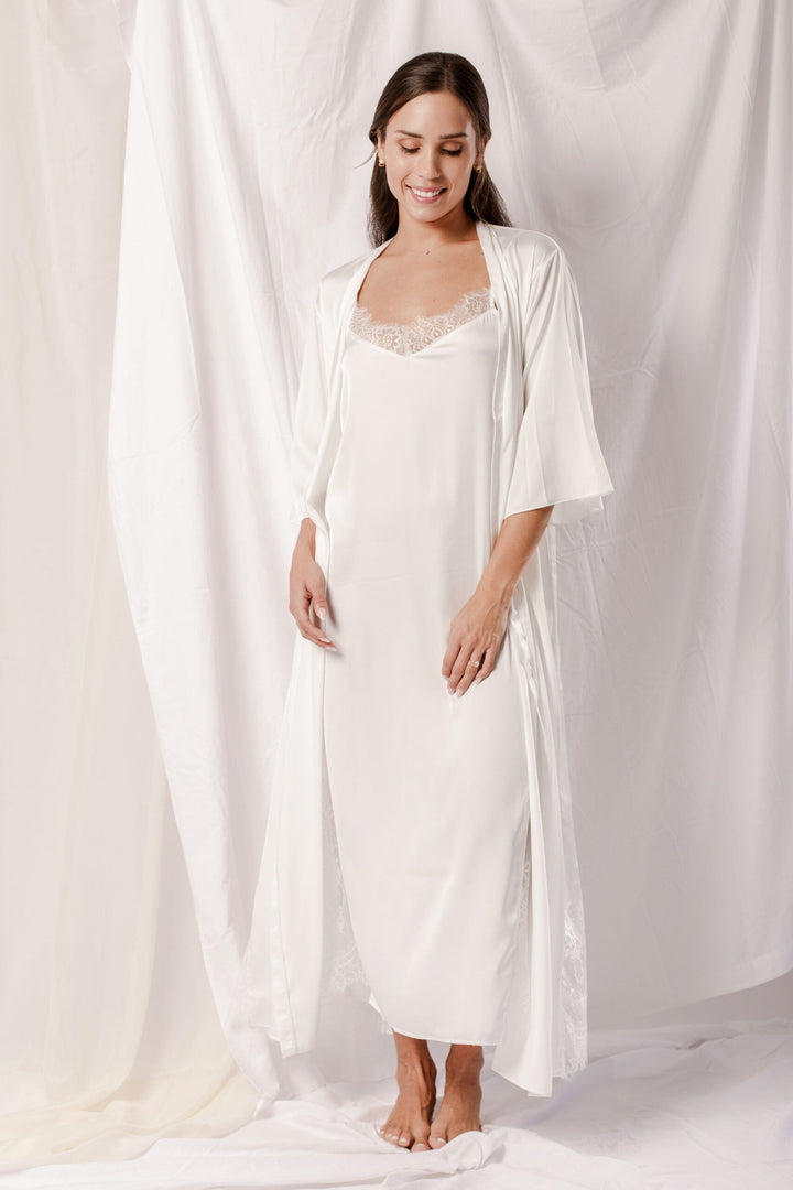 Washable Silk Bridal Kimono & Dress Set – Luxury Wedding Robe Gif