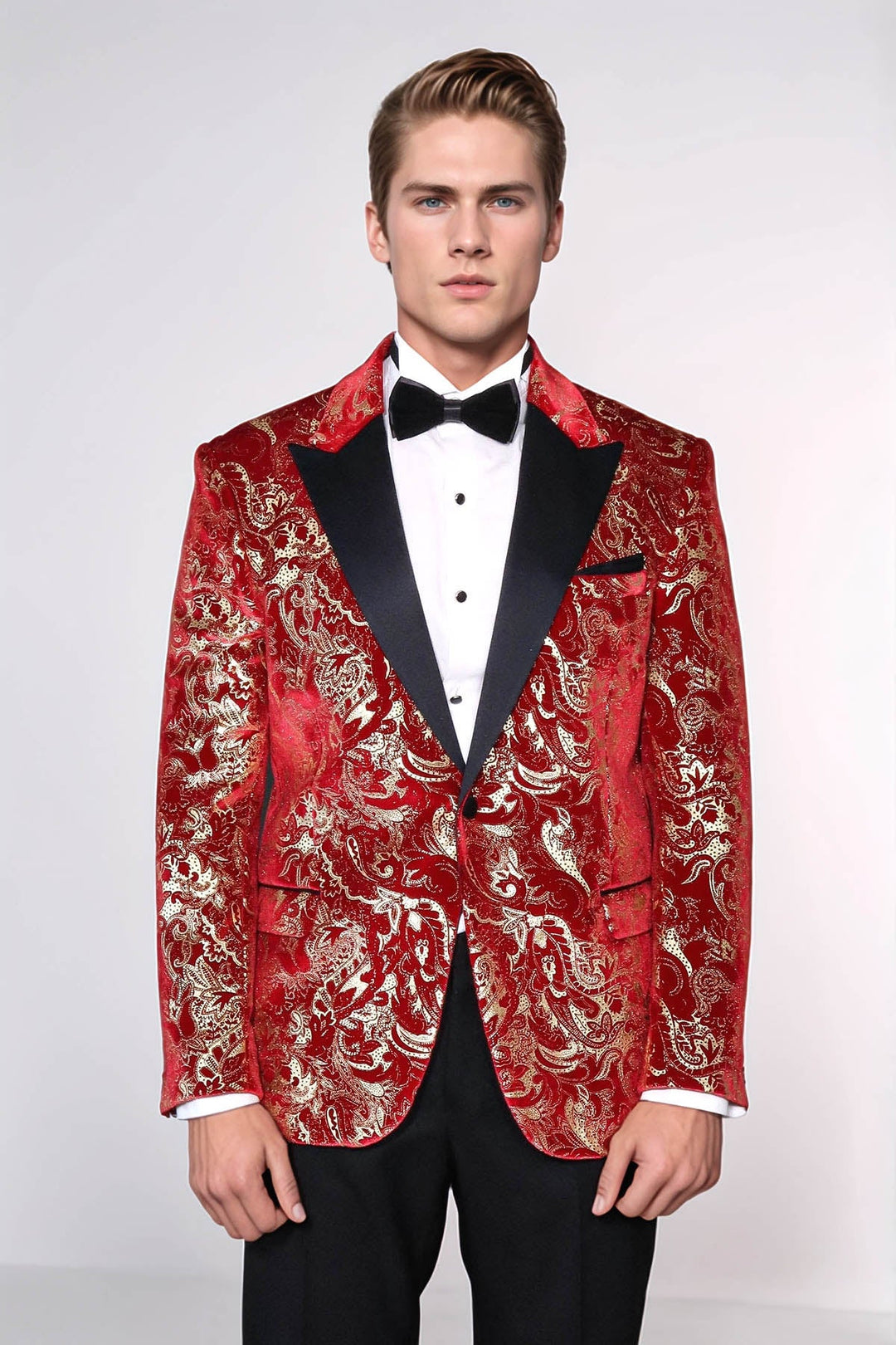 Men’s Red and Gold Patterned Stage Tuxedo Blazer | Wessi