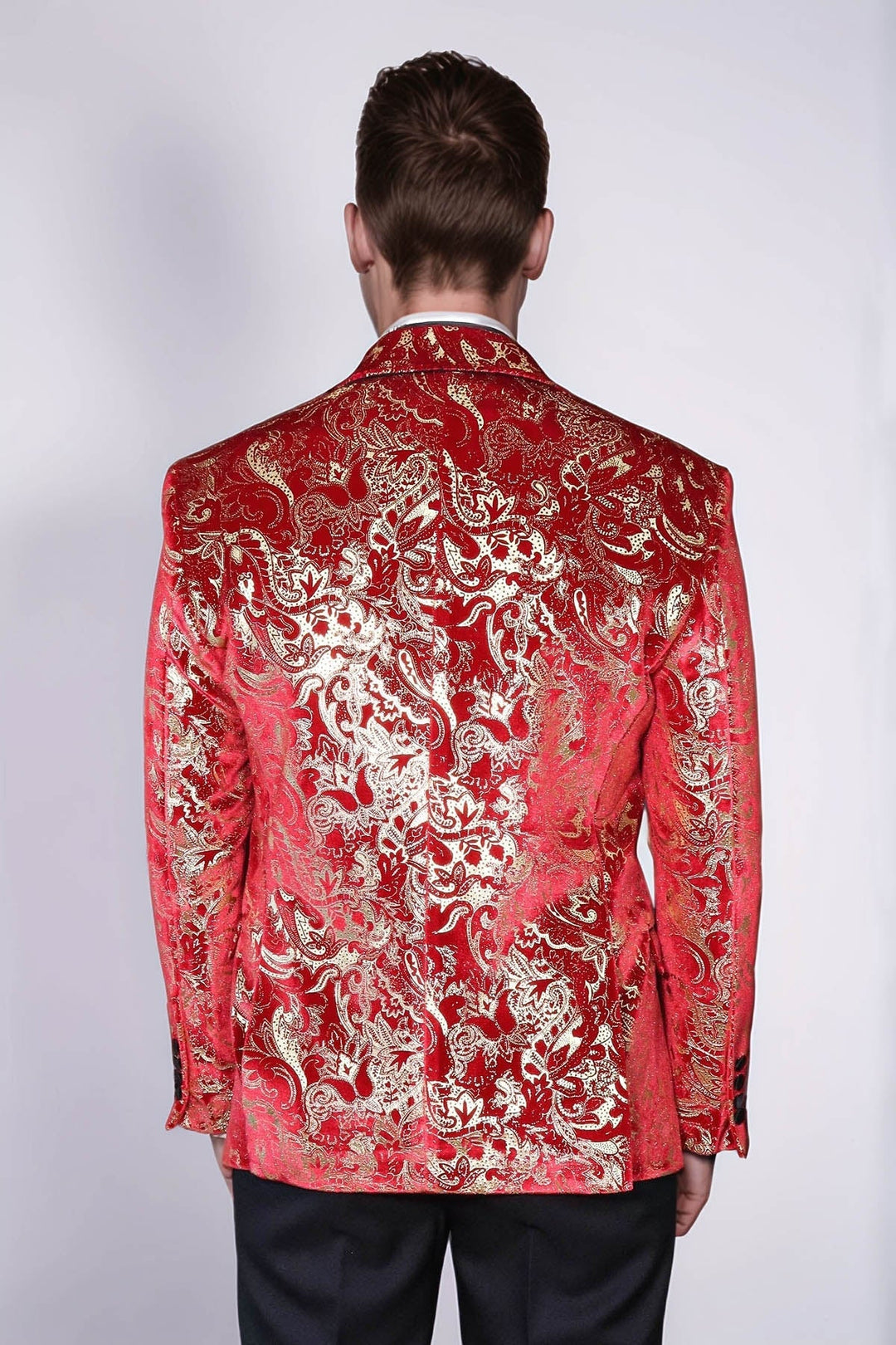 Men’s Red and Gold Patterned Stage Tuxedo Blazer | Wessi