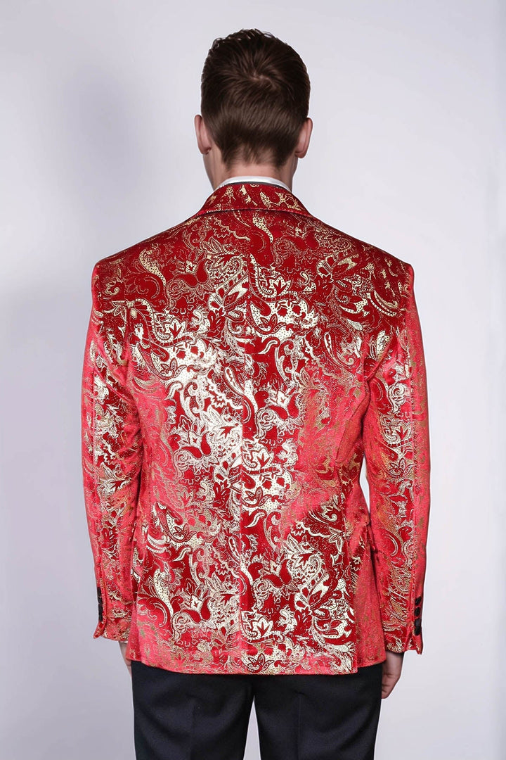 Men’s Red and Gold Patterned Stage Tuxedo Blazer | Wessi