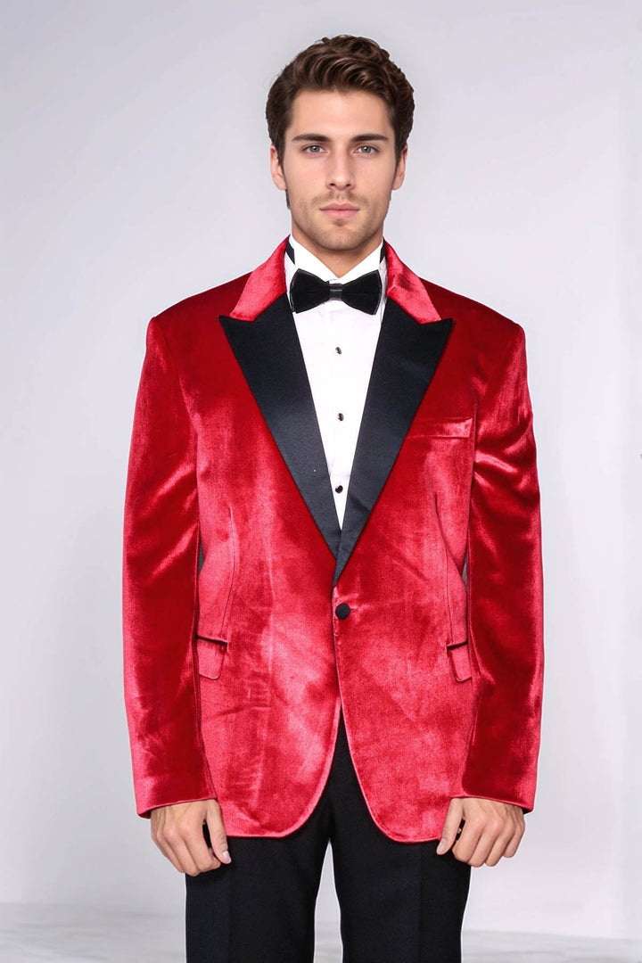 Wessi Men’s Red Velvet Peak-Lapel Wedding Tuxedo Blazer