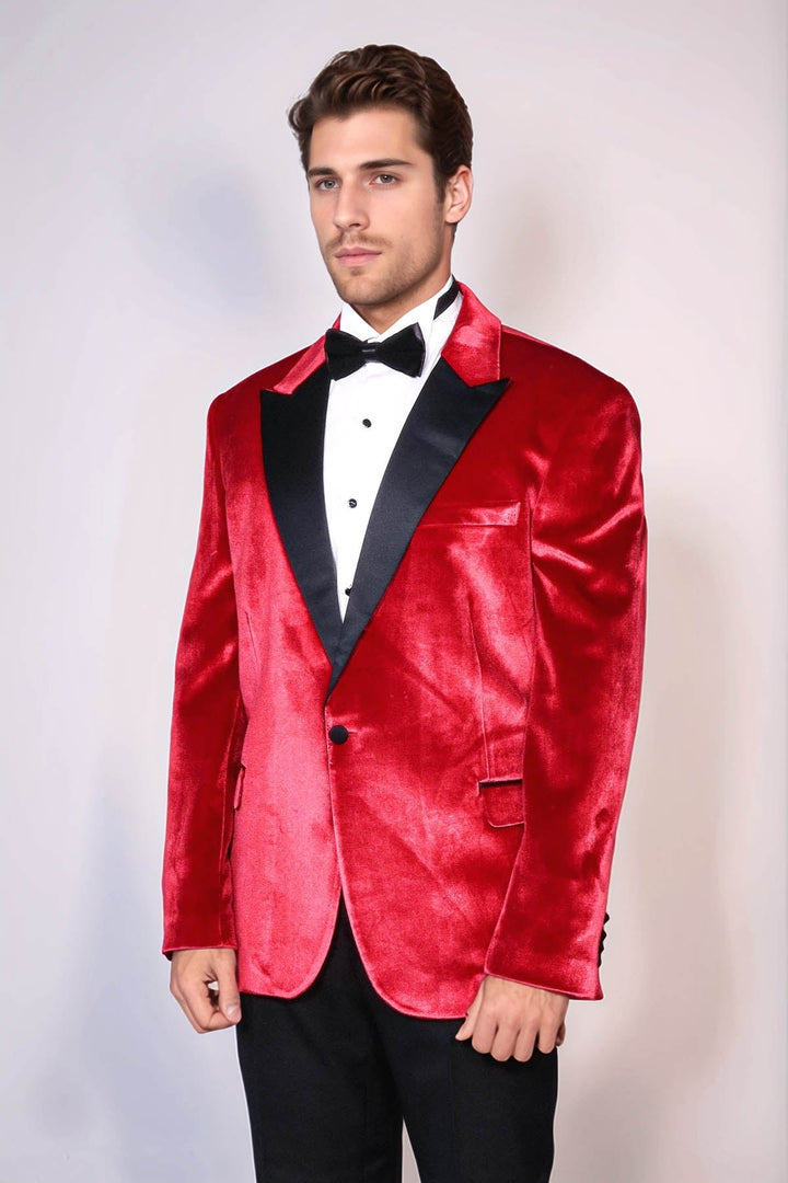 Wessi Men’s Red Velvet Peak-Lapel Wedding Tuxedo Blazer