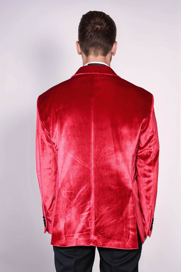 Wessi Men’s Red Velvet Peak-Lapel Wedding Tuxedo Blazer