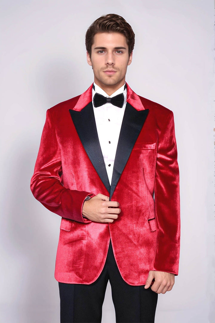 Wessi Men’s Red Velvet Peak-Lapel Wedding Tuxedo Blazer