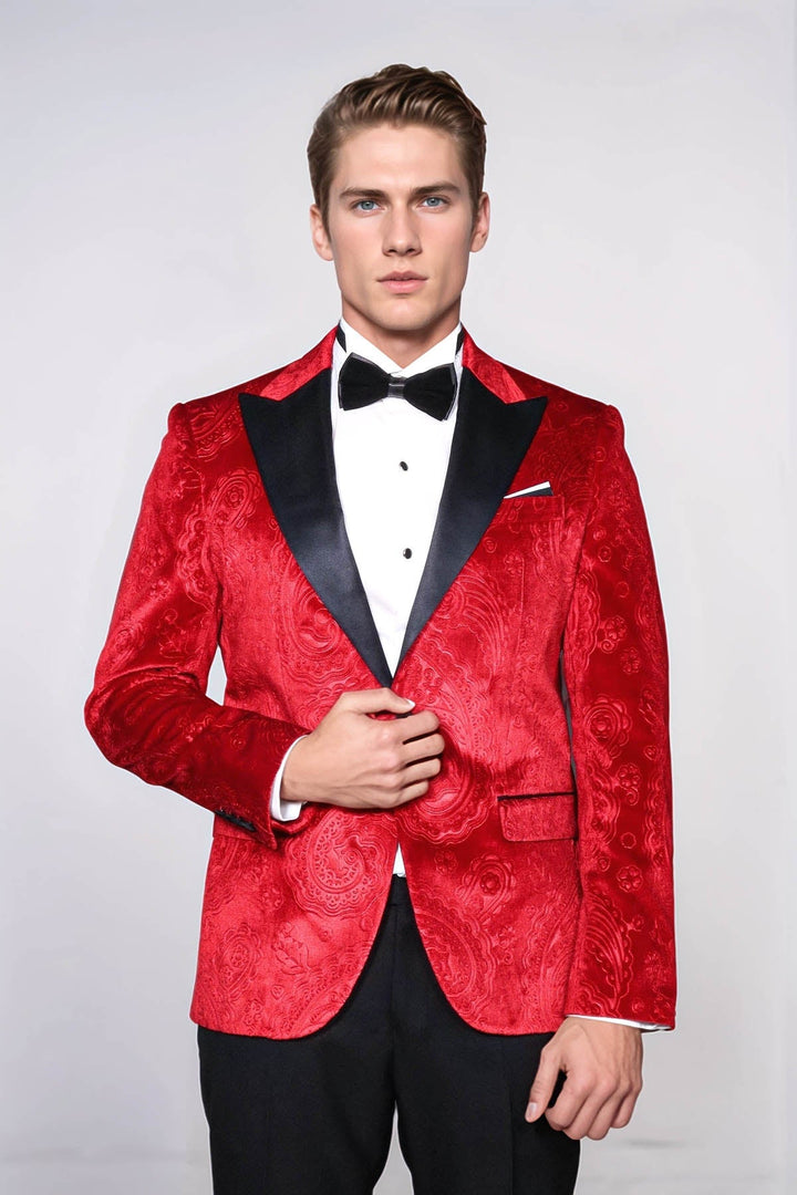 Men’s Burgundy Floral Velvet Tuxedo Jacket | Wessi