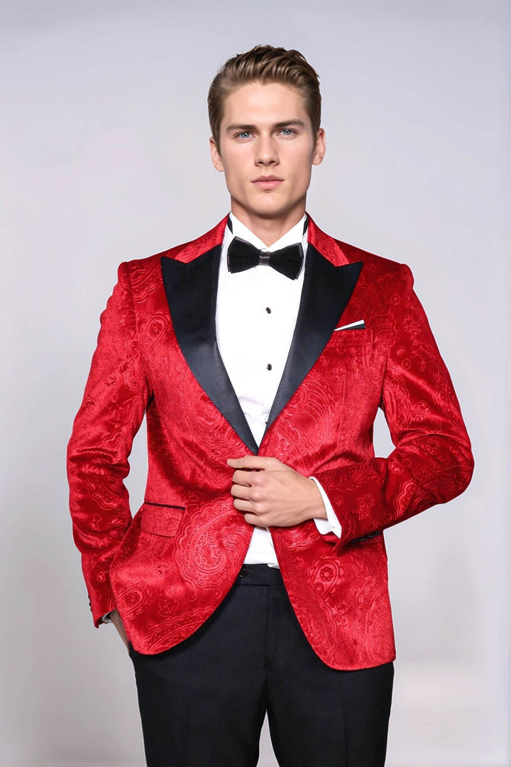 Men’s Burgundy Floral Velvet Tuxedo Jacket | Wessi