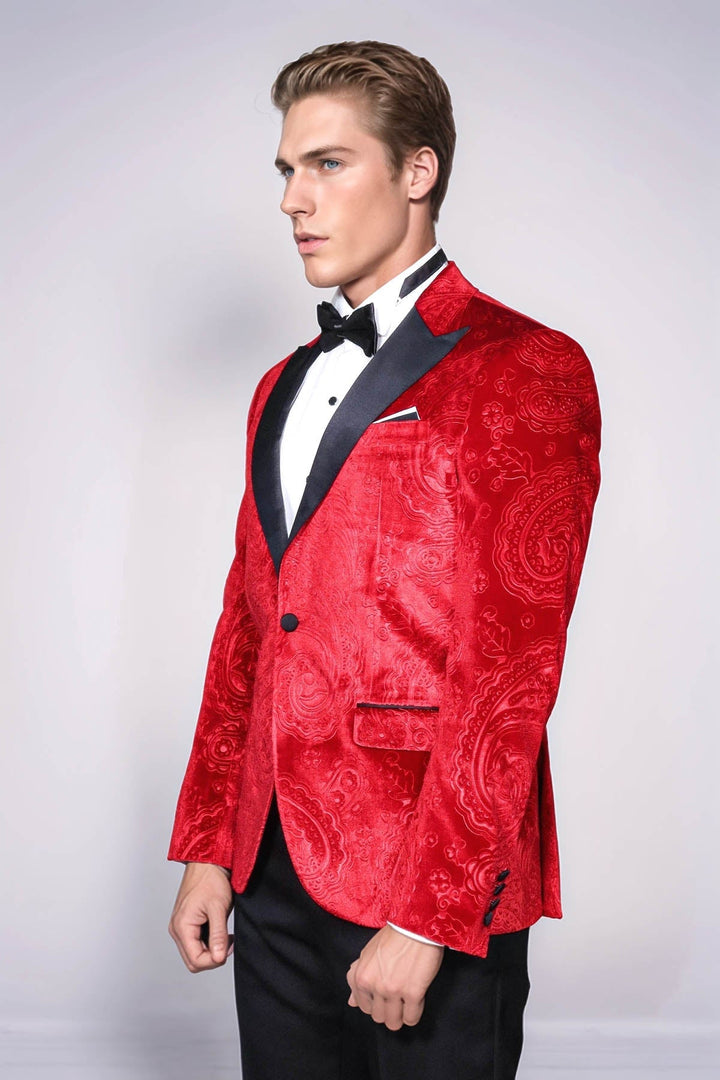 Men’s Burgundy Floral Velvet Tuxedo Jacket | Wessi