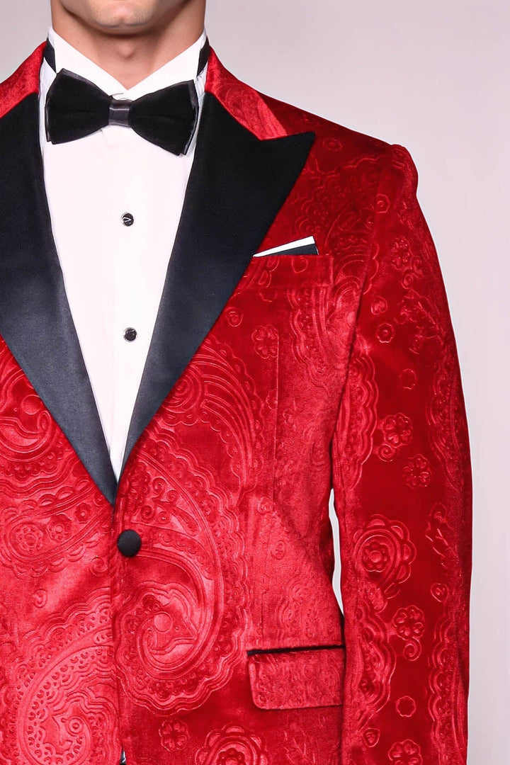 Men’s Burgundy Floral Velvet Tuxedo Jacket | Wessi