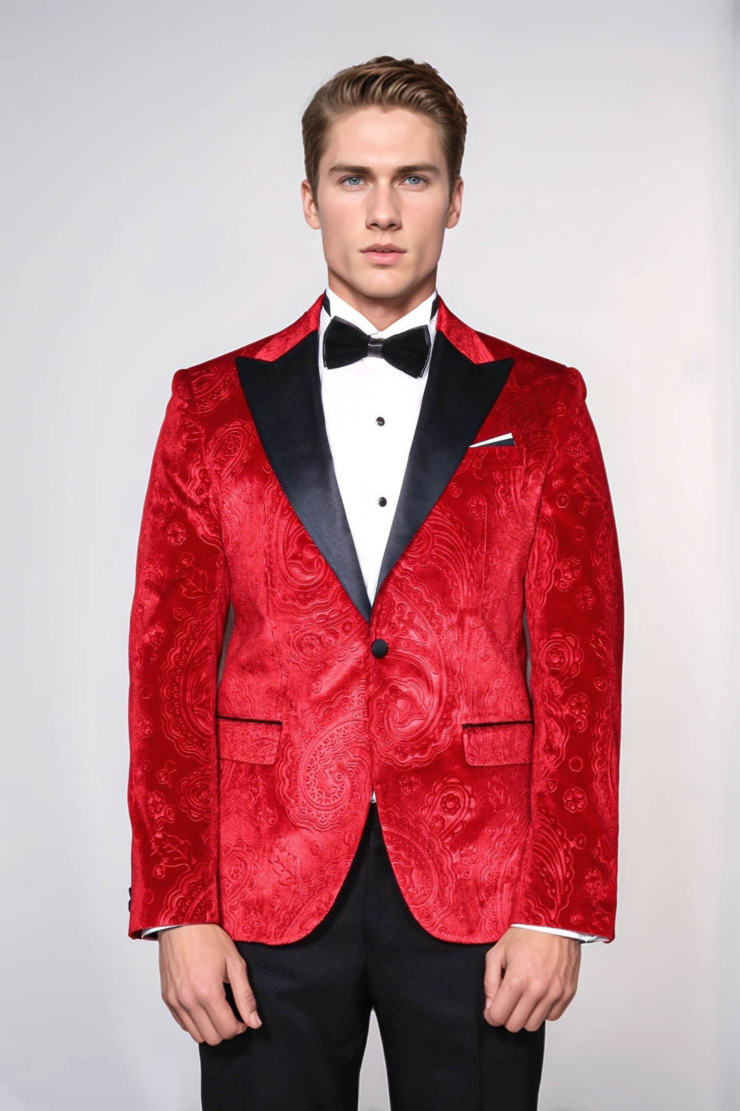 Men’s Burgundy Floral Velvet Tuxedo Jacket | Wessi