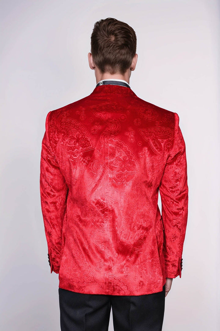 Men’s Burgundy Floral Velvet Tuxedo Jacket | Wessi