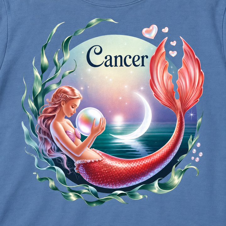 Cancer Zodiac Mermaid T-shirt, Astrology Tee, Astrological Sign Shirt, Gift for Cancer, Horoscope T-shirt, Cute Zodiac Apparel