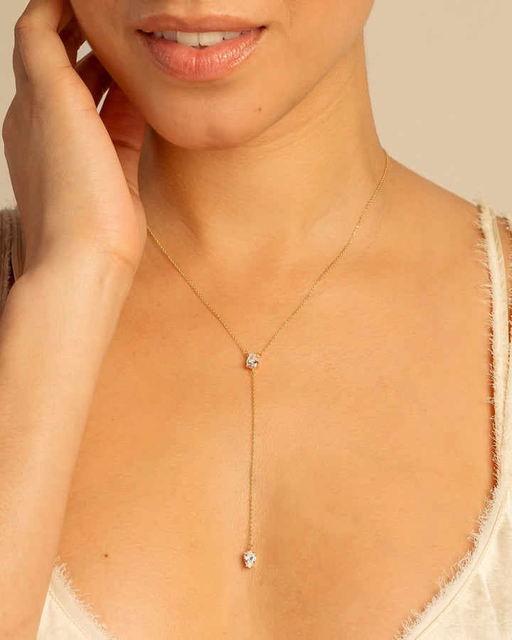By My Side Pear Cut Lariat Necklace – Bridesmaid Gift by Bryan Anthonys