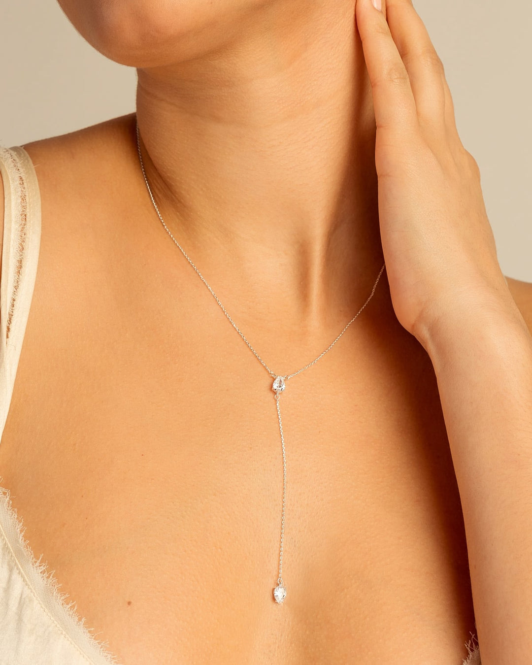 By My Side Pear Cut Lariat Necklace – Bridesmaid Gift by Bryan Anthonys
