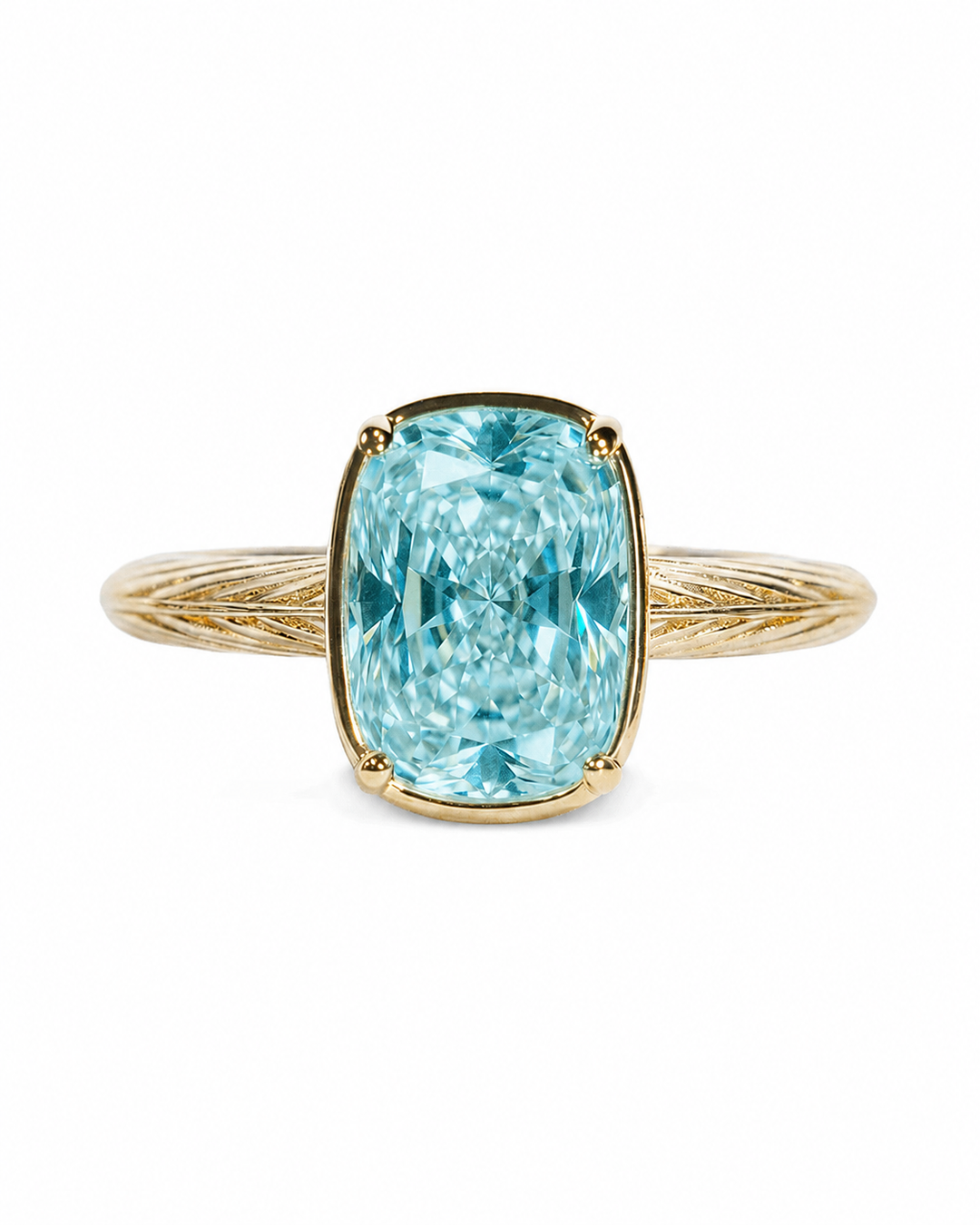 Sterling Silver Mini Aquamarine Cushion Ring – 14K Gold Plated