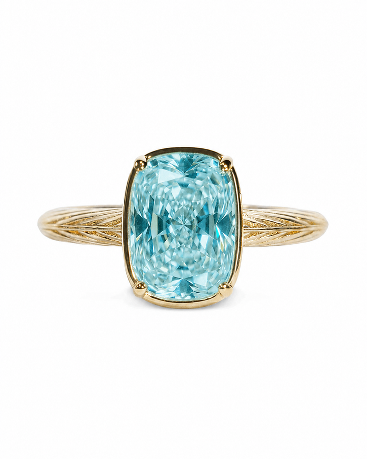 Sterling Silver Mini Aquamarine Cushion Ring – 14K Gold Plated