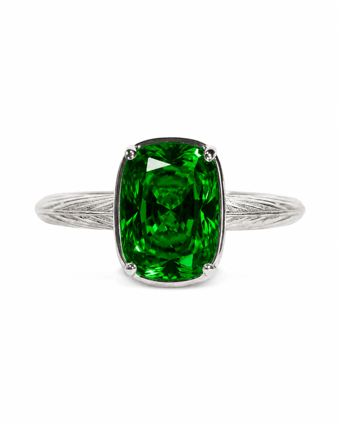 Sterling Silver Mini Emerald Cushion Ring | 14K Gold