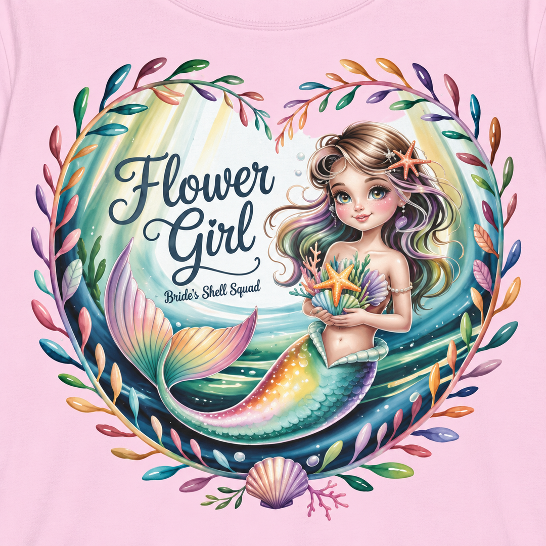 Flower Girl T-Shirt, Cute Flower Girl Apparel, Wedding Gift, Kids Birthday, Girly T-Shirt, Mermaid Design, Special Occasion