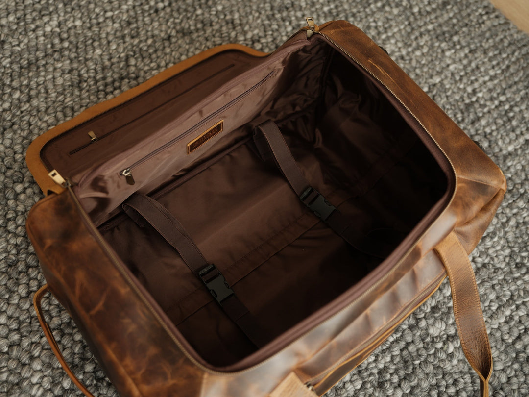 Healy Leather Rolling Carry-On Duffel | Buffalo Leather Travel Bag