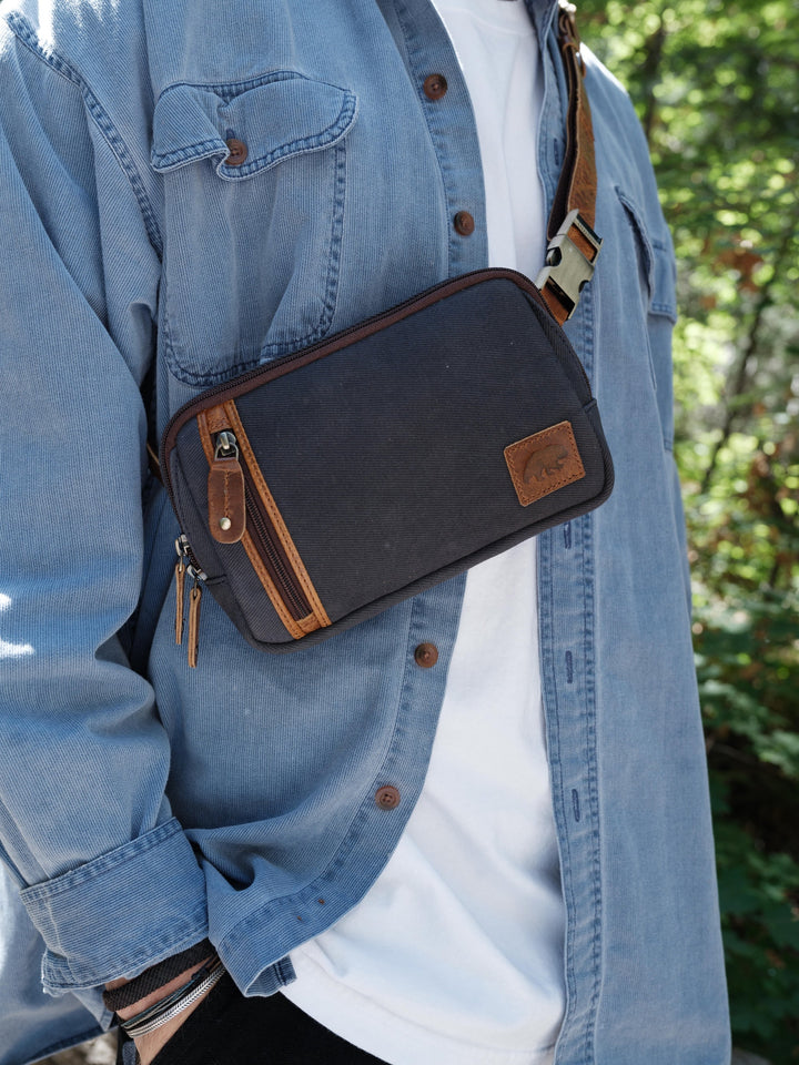 Waxed Canvas Sling Bag | Cedar Leather Crossbody Everyday Bag