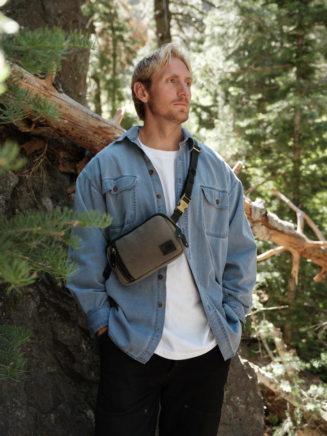 Waxed Canvas Sling Bag | Cedar Leather Crossbody Everyday Bag