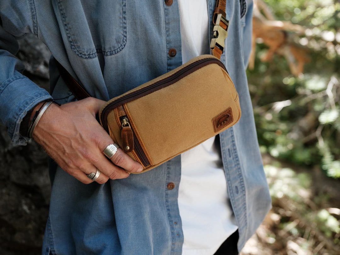 Waxed Canvas Sling Bag | Cedar Leather Crossbody Everyday Bag