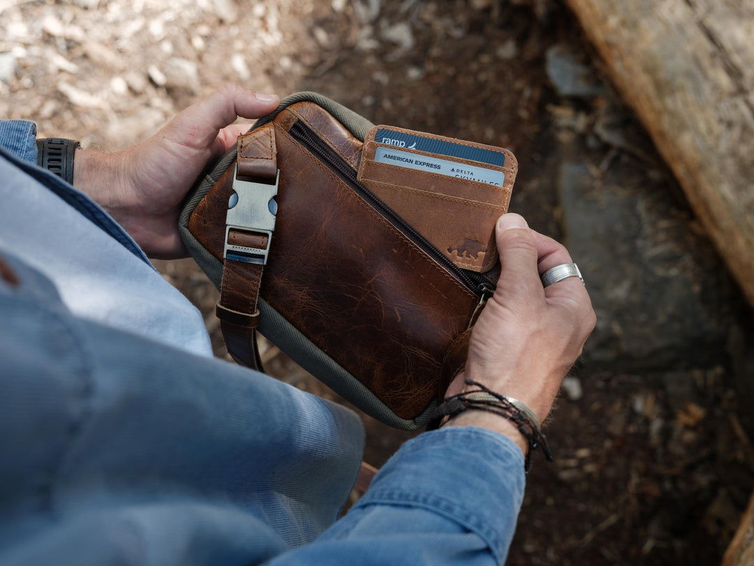 Waxed Canvas Sling Bag | Cedar Leather Crossbody Everyday Bag