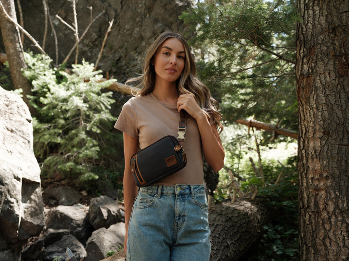 Waxed Canvas Sling Bag | Cedar Leather Crossbody Everyday Bag