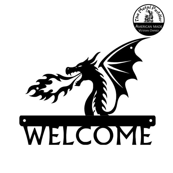 Personalized Fire Dragon Welcome Sign | Custom Fantasy Metal Wall Art