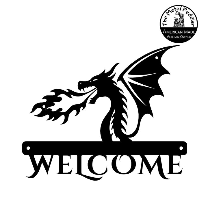 Personalized Fire Dragon Welcome Sign | Custom Fantasy Metal Wall Art