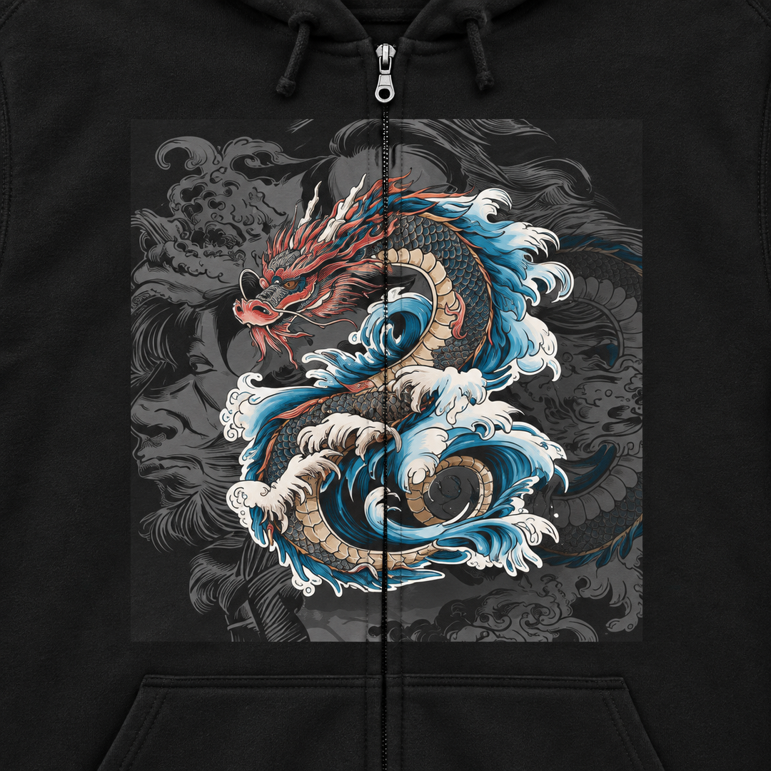 Dragon Wave Zip Hoodie - Unisex Heavy Blend Zip Up