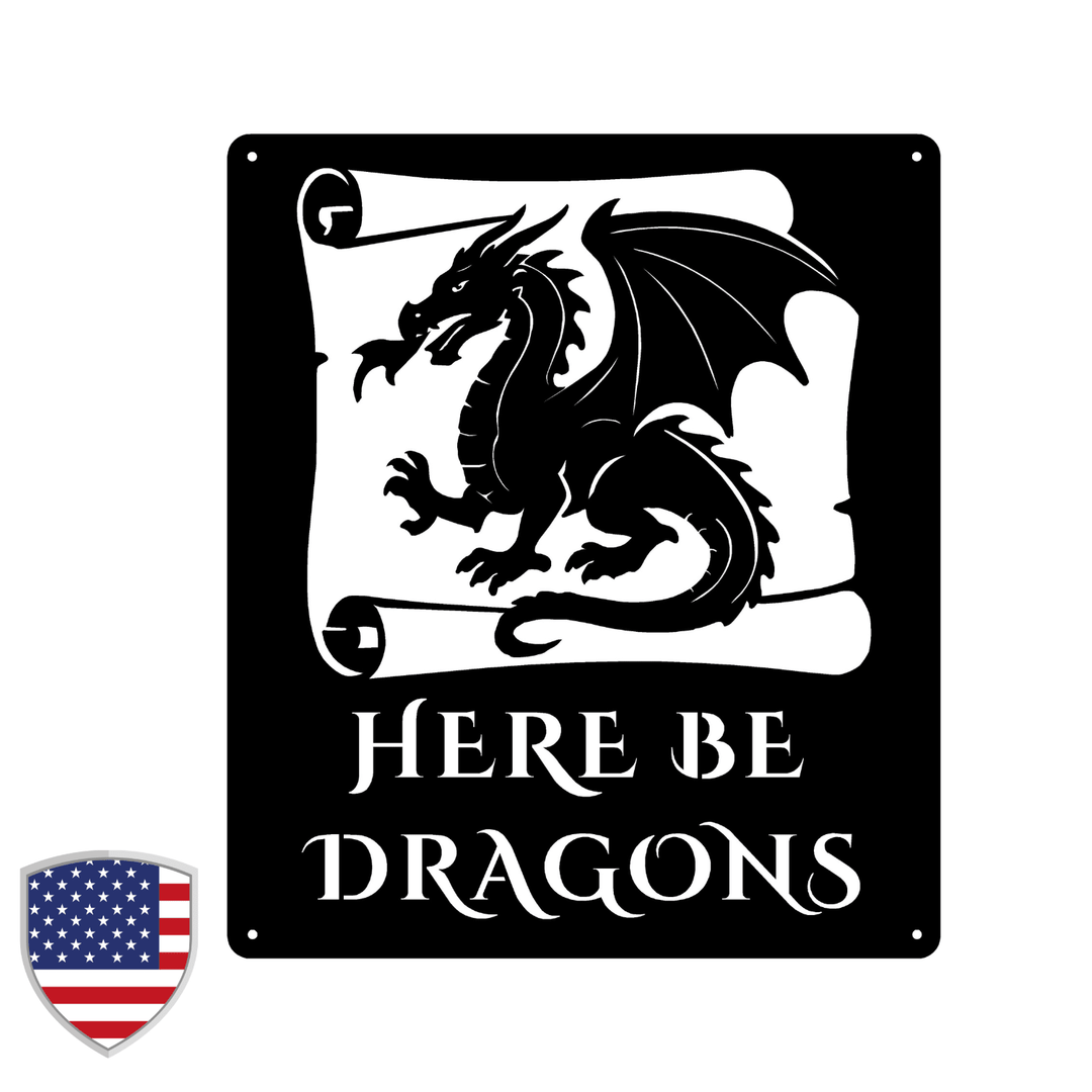 Here Be Dragons Metal Wall Sign | Fantasy Steel Wall Art