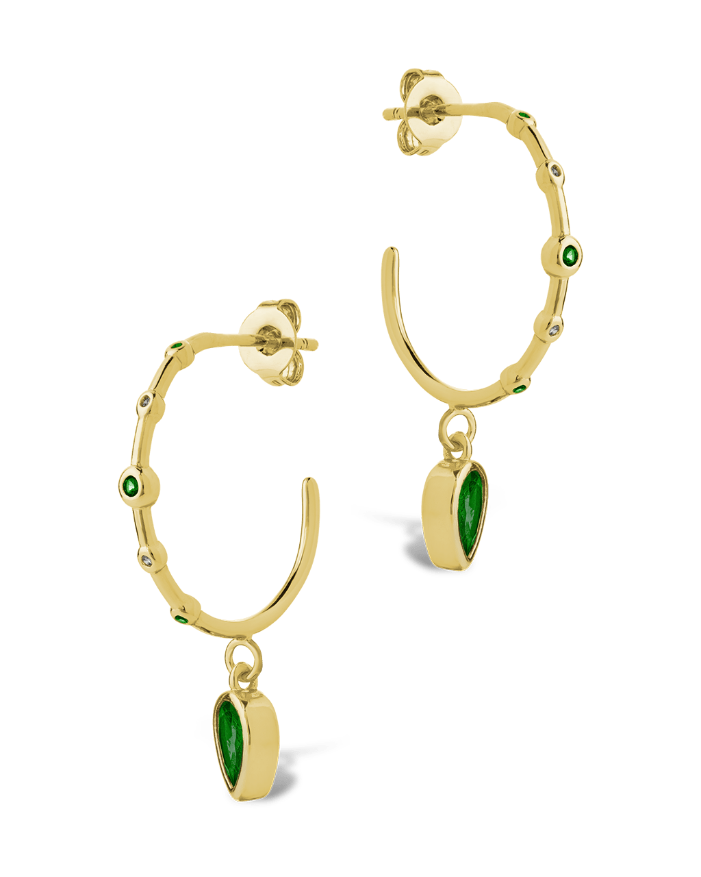 Bezel CZ Station Hoop Earrings – 14K Gold Plated Hoops