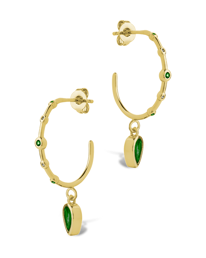Bezel CZ Station Hoop Earrings – 14K Gold Plated Hoops