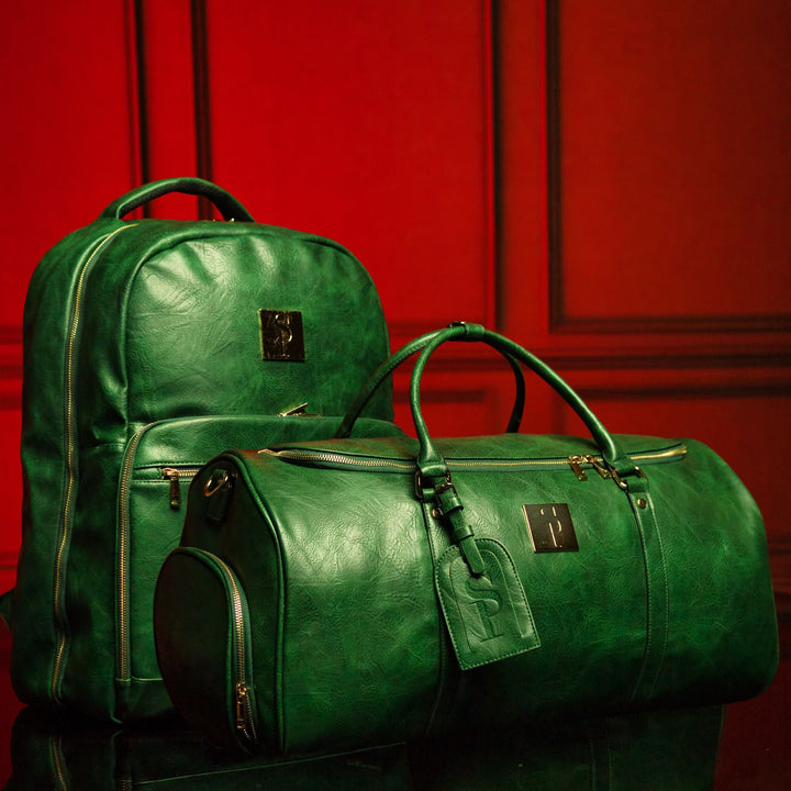 Emerald Green Leather 2 Bag Set – Commuter Backpack & Duffle Bag