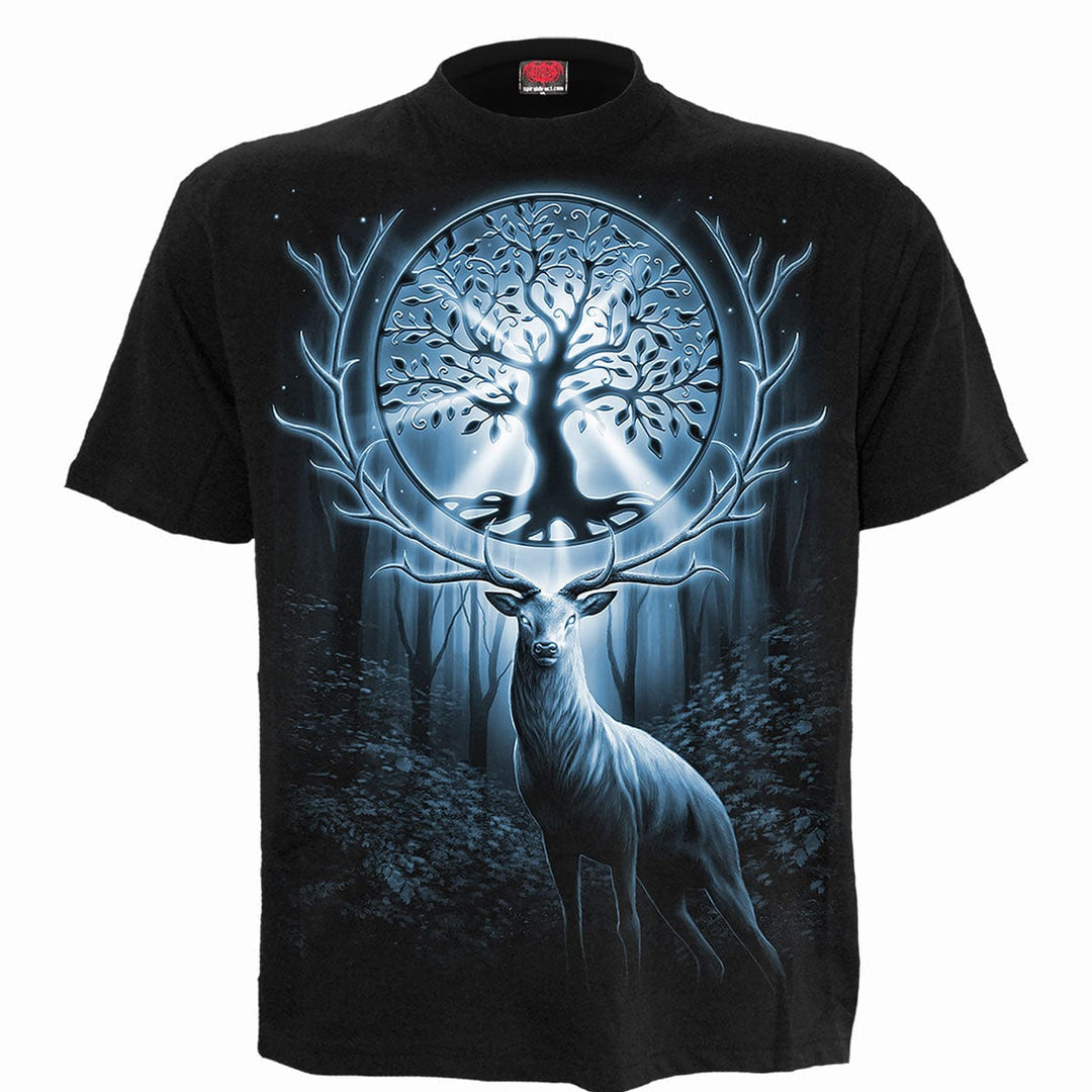 Tree of Life Stag Front Print T-Shirt – Black