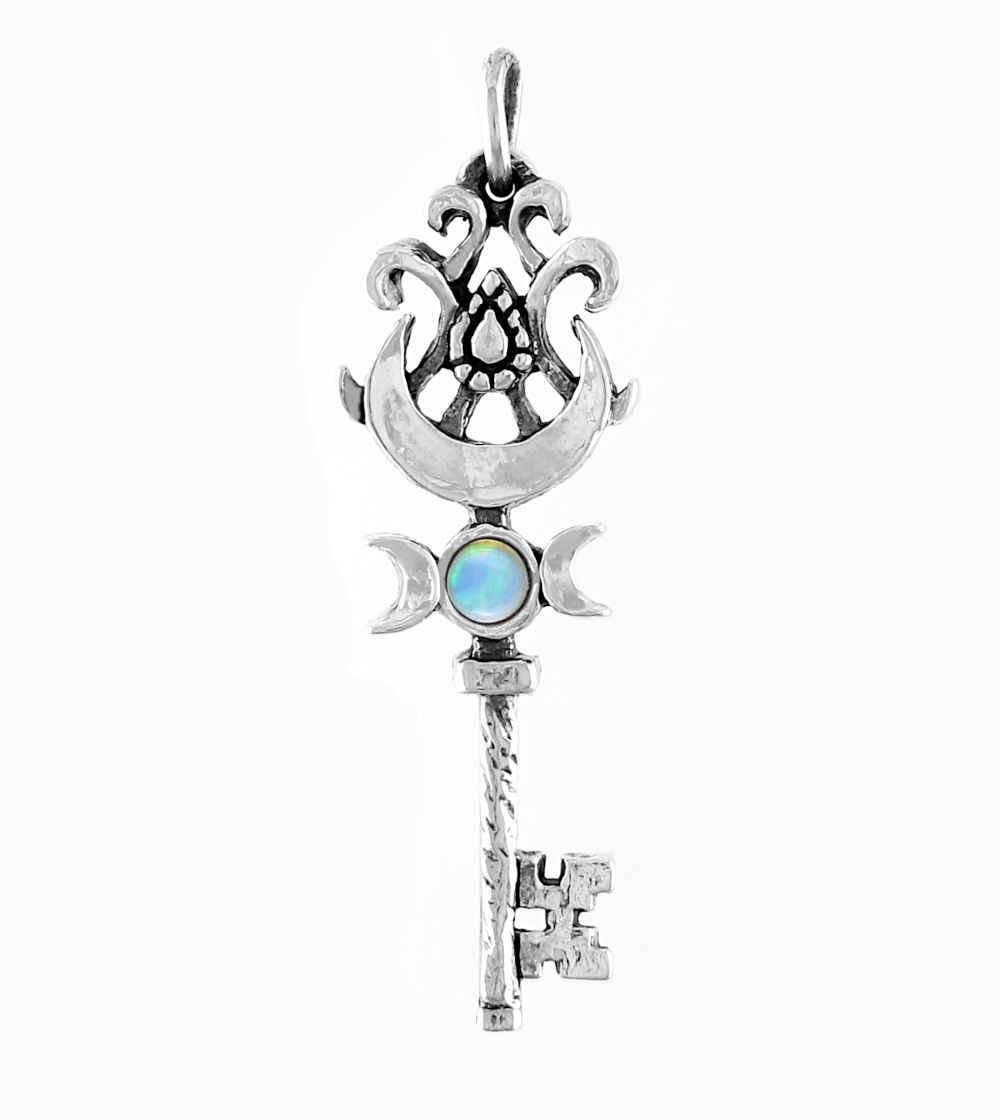Triple Moon Key Pendant | Handmade Sterling Silver Opal Necklace