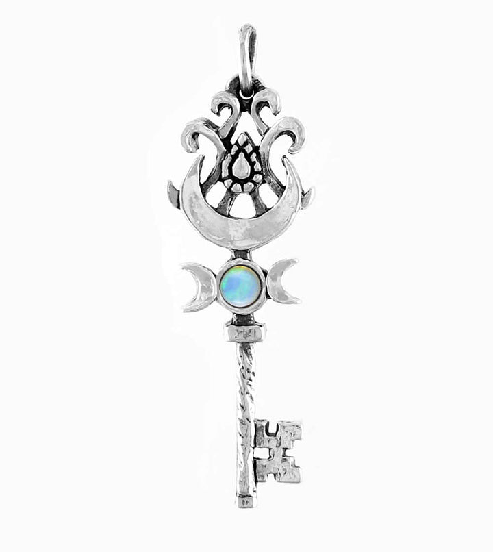 Triple Moon Key Pendant | Handmade Sterling Silver Opal Necklace