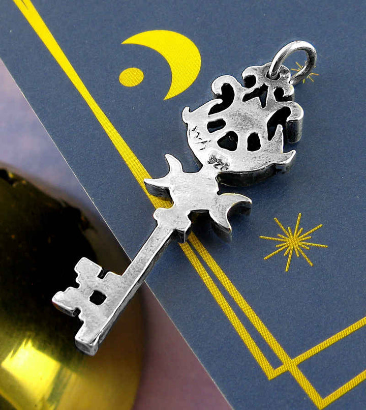 Triple Moon Key Pendant | Handmade Sterling Silver Opal Necklace