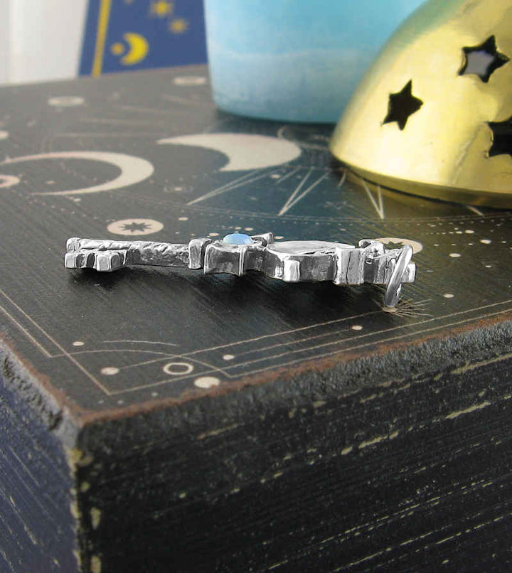 Triple Moon Key Pendant | Handmade Sterling Silver Opal Necklace