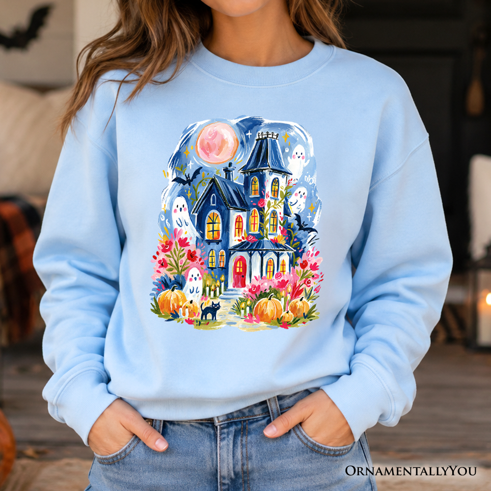 Watercolor Haunted House Halloween Sweatshirt