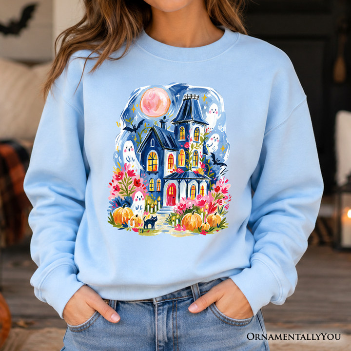Watercolor Haunted House Halloween Sweatshirt