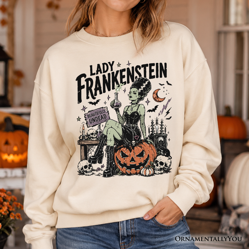 Lady Frankenstein Sweatshirt, Vintage Gothic Undead Halloween Sweater