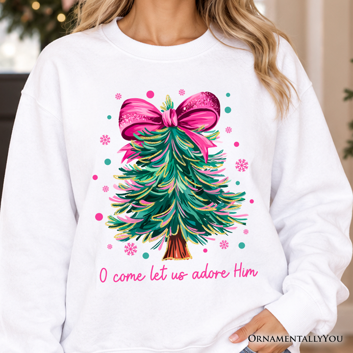 Glitter Christmas Tree Coquette Bow Sweatshirt