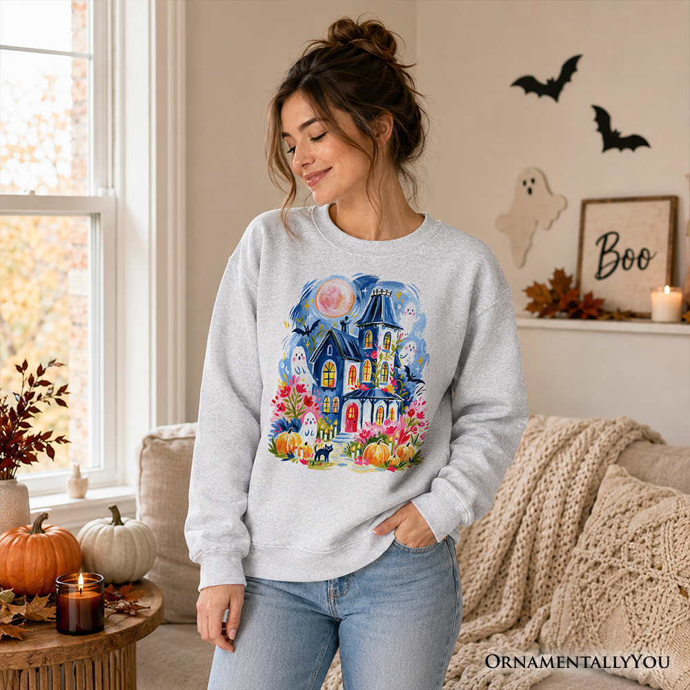 Watercolor Haunted House Halloween Sweatshirt